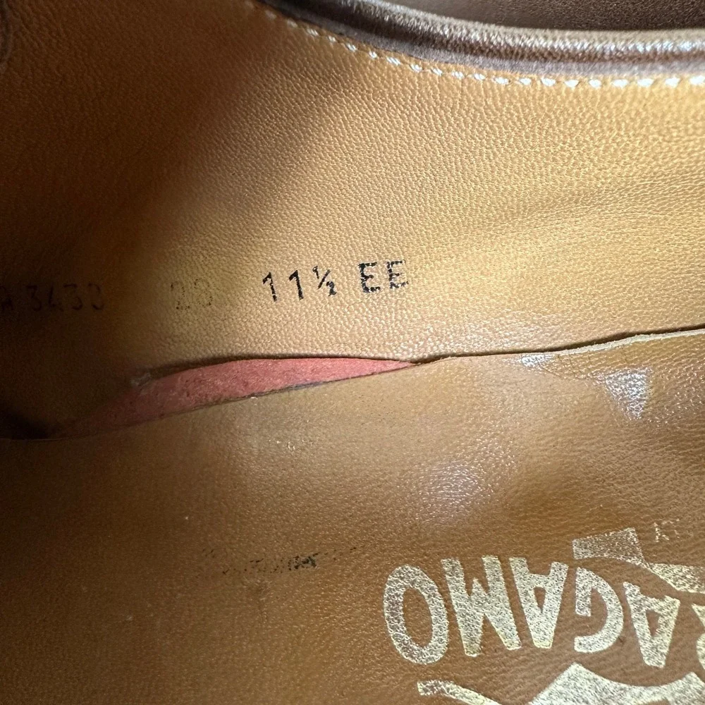 Salvatore Ferragamo Mens Brown Leather Oxford Dress Shoes Size 11.5 EE Wide
